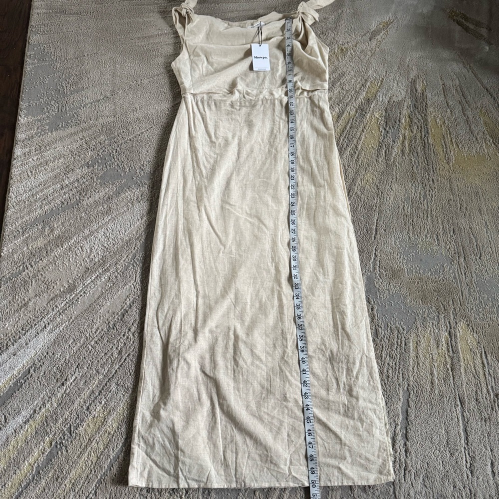 SHOWPO Cincinnati maxi beige Dress off shoulder cotton linen slit classy 10 new - Picture 10 of 15